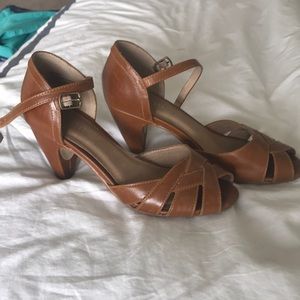 Cognac ankle strap heels